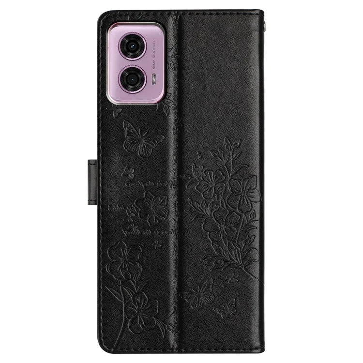 For Motorola Moto G24 4G / G04 4G Case Butterfly Floral Imprint Stand Leather Phone Cover