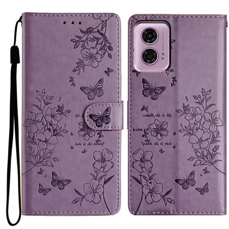 For Motorola Moto G24 4G / G04 4G Case Butterfly Floral Imprint Stand Leather Phone Cover