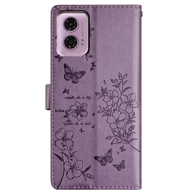 For Motorola Moto G24 4G / G04 4G Case Butterfly Floral Imprint Stand Leather Phone Cover
