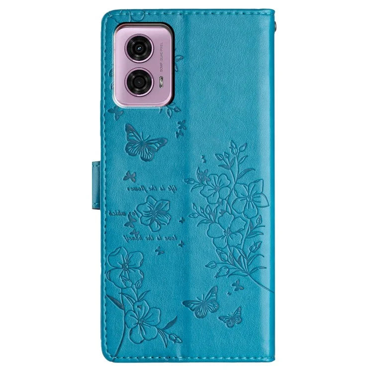 For Motorola Moto G24 4G / G04 4G Case Butterfly Floral Imprint Stand Leather Phone Cover