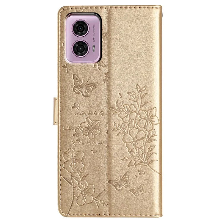 For Motorola Moto G24 4G / G04 4G Case Butterfly Floral Imprint Stand Leather Phone Cover