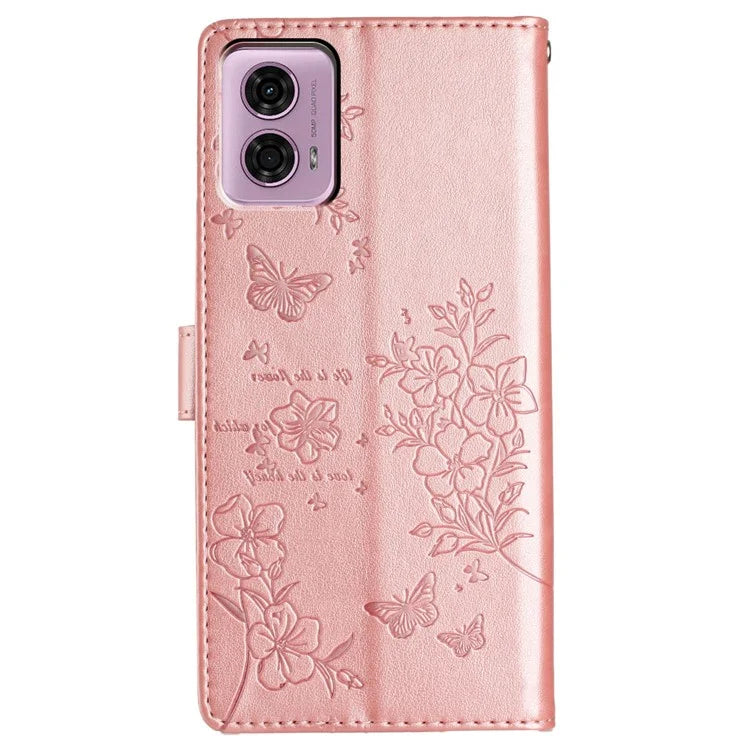 For Motorola Moto G24 4G / G04 4G Case Butterfly Floral Imprint Stand Leather Phone Cover