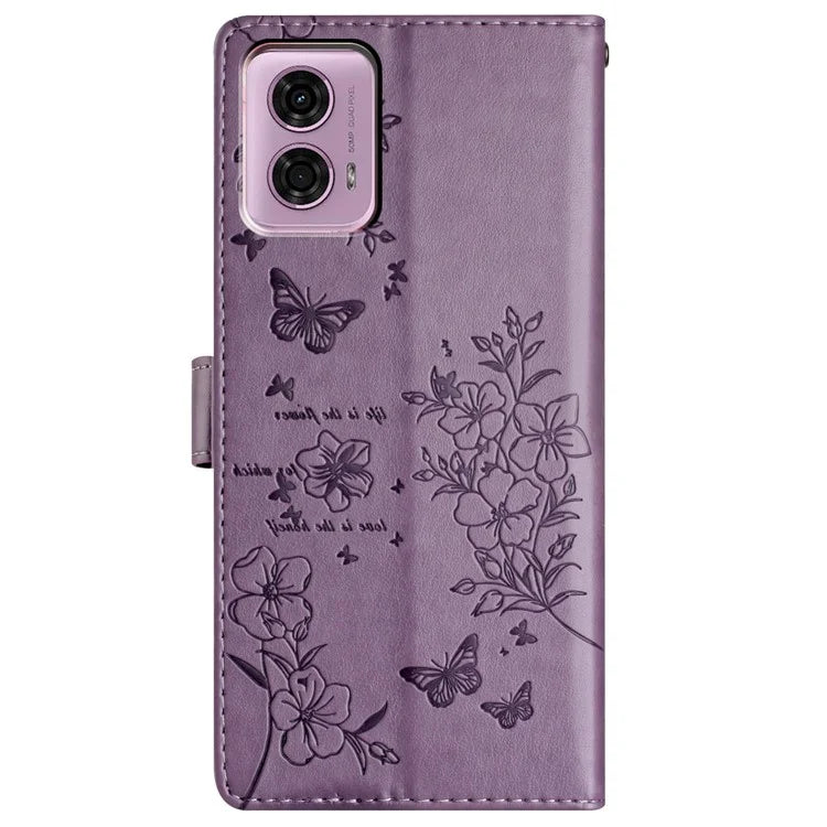 For Motorola Moto G45 5G / G34 5G Stand Case Butterfly Floral Imprint Leather Wallet Phone Cover