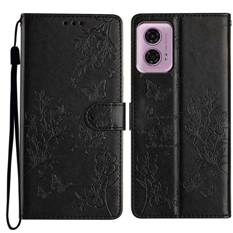 For Motorola Moto G45 5G / G34 5G Stand Case Butterfly Floral Imprint Leather Wallet Phone Cover