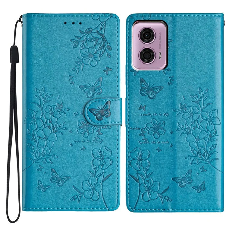 For Motorola Moto G45 5G / G34 5G Stand Case Butterfly Floral Imprint Leather Wallet Phone Cover