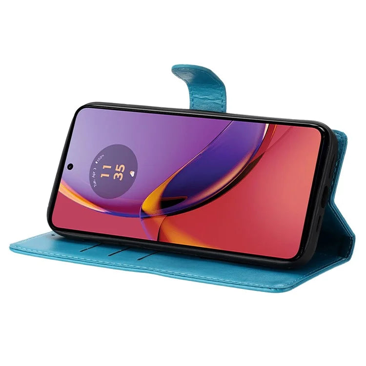 For Motorola Moto G45 5G / G34 5G Stand Case Butterfly Floral Imprint Leather Wallet Phone Cover