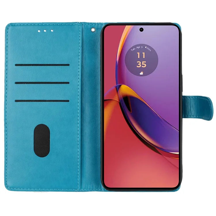 For Motorola Moto G45 5G / G34 5G Stand Case Butterfly Floral Imprint Leather Wallet Phone Cover