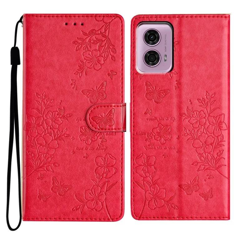 For Motorola Moto G45 5G / G34 5G Stand Case Butterfly Floral Imprint Leather Wallet Phone Cover