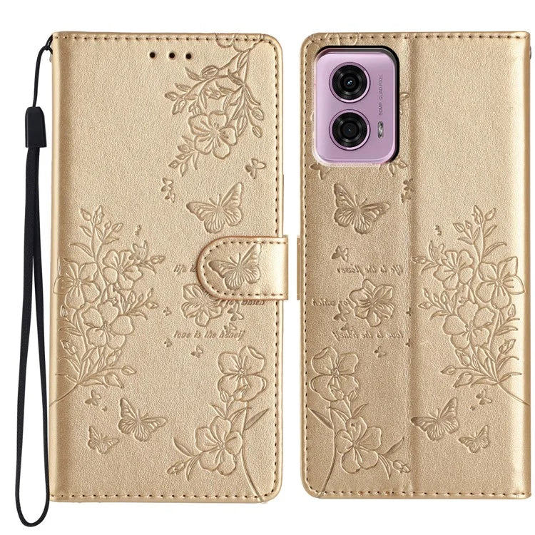 For Motorola Moto G45 5G / G34 5G Stand Case Butterfly Floral Imprint Leather Wallet Phone Cover