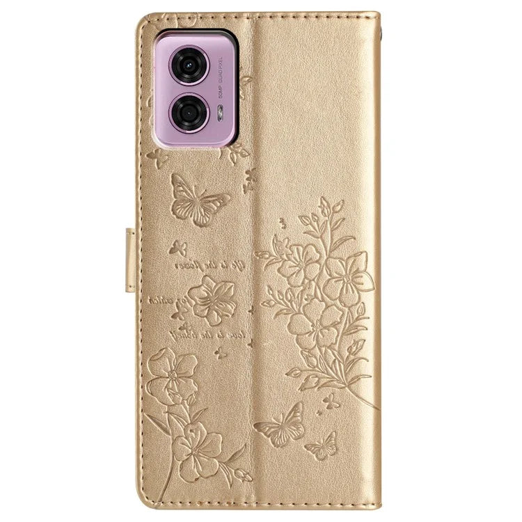 For Motorola Moto G45 5G / G34 5G Stand Case Butterfly Floral Imprint Leather Wallet Phone Cover