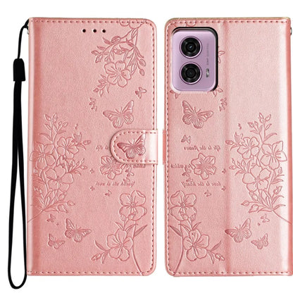 For Motorola Moto G45 5G / G34 5G Stand Case Butterfly Floral Imprint Leather Wallet Phone Cover