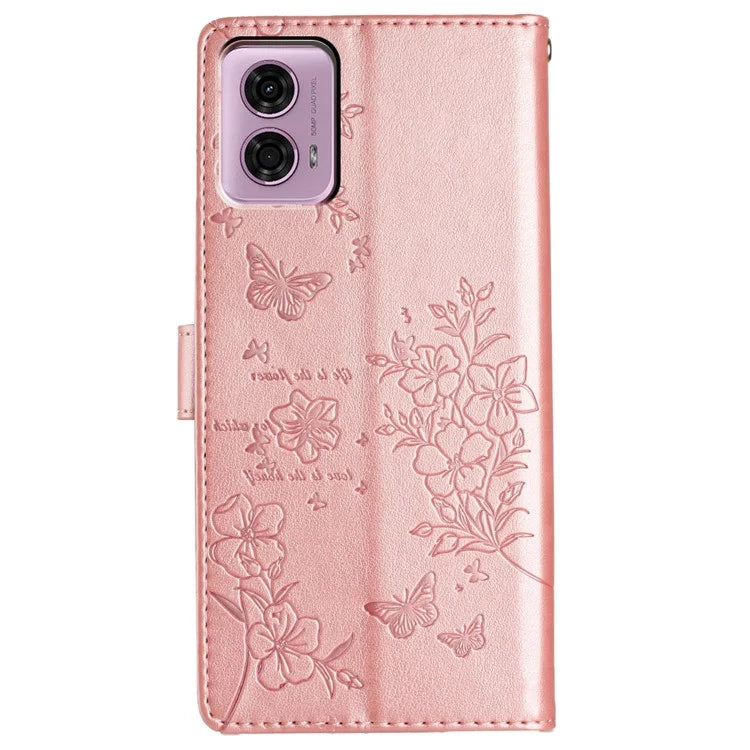 For Motorola Moto G45 5G / G34 5G Stand Case Butterfly Floral Imprint Leather Wallet Phone Cover