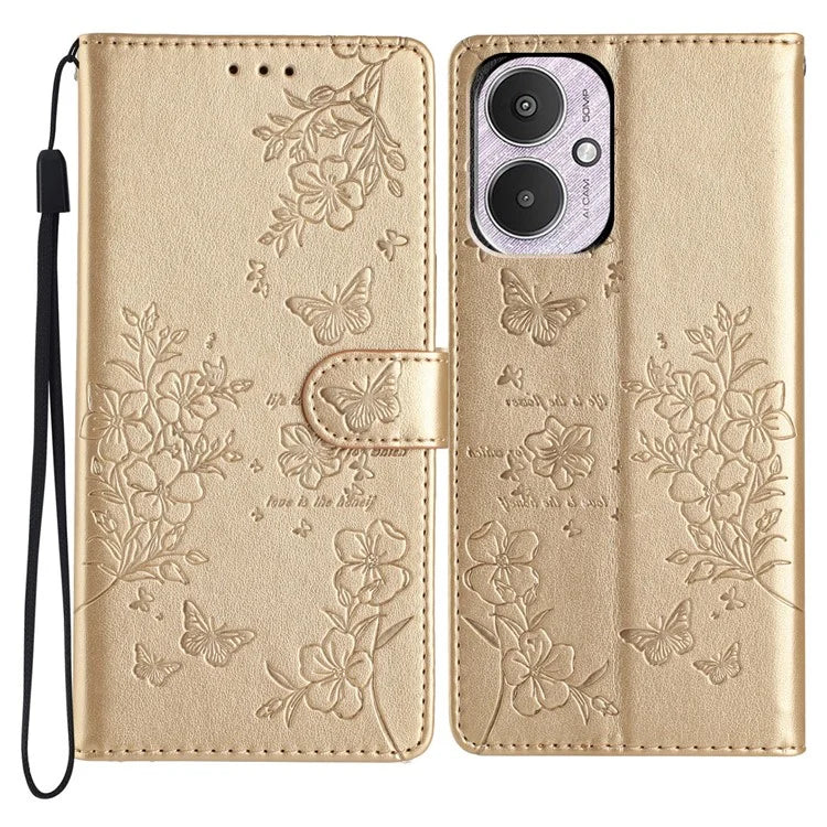 For Xiaomi Redmi 13C 4G / Poco C65 4G Phone Case Butterfly Floral Imprint Stand Leather Cover
