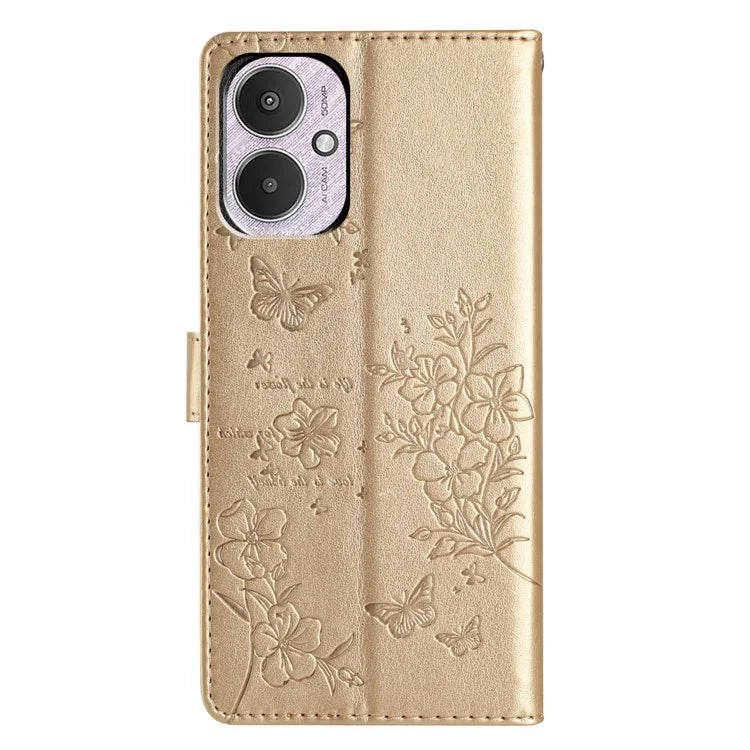 For Xiaomi Redmi 13C 4G / Poco C65 4G Phone Case Butterfly Floral Imprint Stand Leather Cover