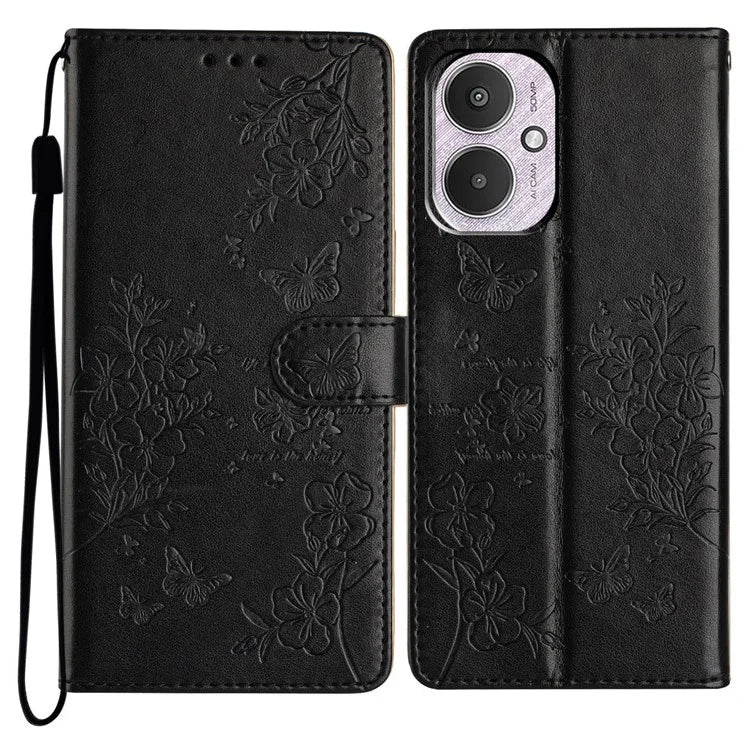 For Xiaomi Redmi 13C 4G / Poco C65 4G Phone Case Butterfly Floral Imprint Stand Leather Cover