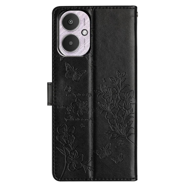 For Xiaomi Redmi 13C 4G / Poco C65 4G Phone Case Butterfly Floral Imprint Stand Leather Cover