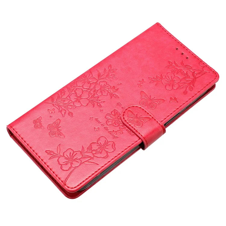 For Xiaomi Redmi 13C 4G / Poco C65 4G Phone Case Butterfly Floral Imprint Stand Leather Cover