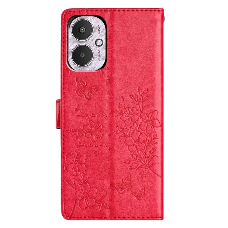 For Xiaomi Redmi 13C 4G / Poco C65 4G Phone Case Butterfly Floral Imprint Stand Leather Cover