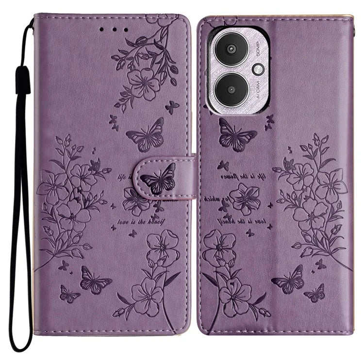 For Xiaomi Redmi 13C 4G / Poco C65 4G Phone Case Butterfly Floral Imprint Stand Leather Cover