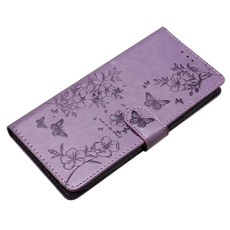 For Xiaomi Redmi 13C 4G / Poco C65 4G Phone Case Butterfly Floral Imprint Stand Leather Cover