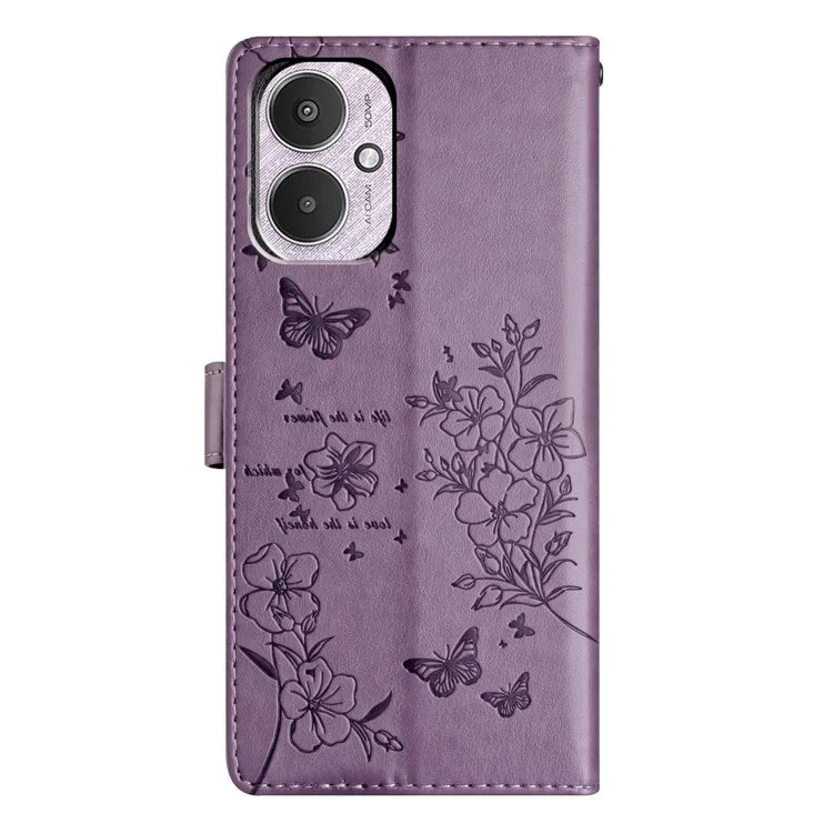 For Xiaomi Redmi 13C 4G / Poco C65 4G Phone Case Butterfly Floral Imprint Stand Leather Cover