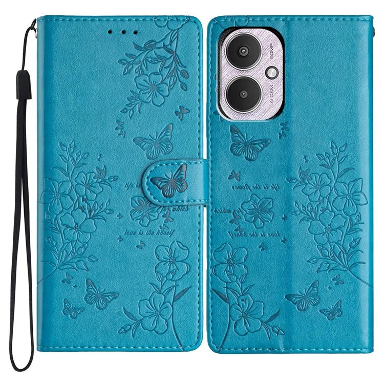 For Xiaomi Redmi 13C 4G / Poco C65 4G Phone Case Butterfly Floral Imprint Stand Leather Cover