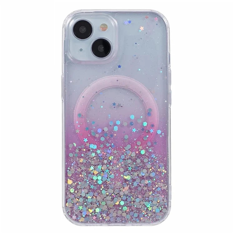 WANLONFENG JWT Series For iPhone 13 Glitter Sequin TPU+Acrylic Magnetic Phone Case with Screen Film + Lens Film