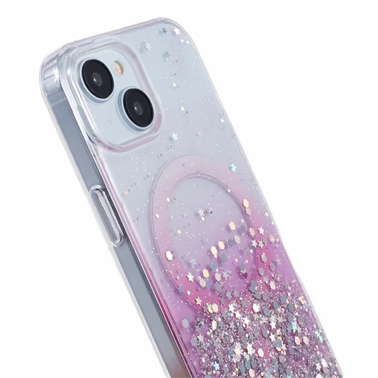 WANLONFENG JWT Series For iPhone 13 Glitter Sequin TPU+Acrylic Magnetic Phone Case with Screen Film + Lens Film