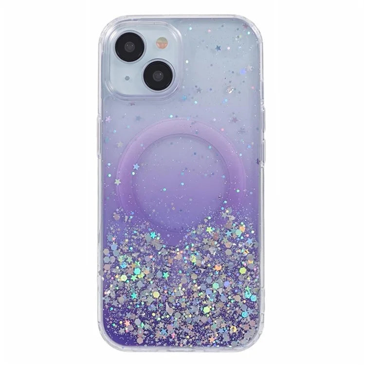 WANLONFENG JWT Series For iPhone 13 Glitter Sequin TPU+Acrylic Magnetic Phone Case with Screen Film + Lens Film