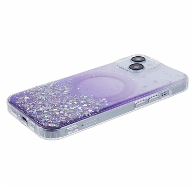 WANLONFENG JWT Series For iPhone 13 Glitter Sequin TPU+Acrylic Magnetic Phone Case with Screen Film + Lens Film