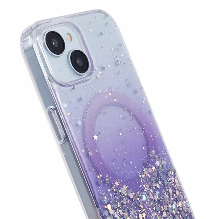 WANLONFENG JWT Series For iPhone 13 Glitter Sequin TPU+Acrylic Magnetic Phone Case with Screen Film + Lens Film