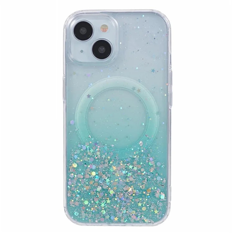 WANLONFENG JWT Series For iPhone 13 Glitter Sequin TPU+Acrylic Magnetic Phone Case with Screen Film + Lens Film