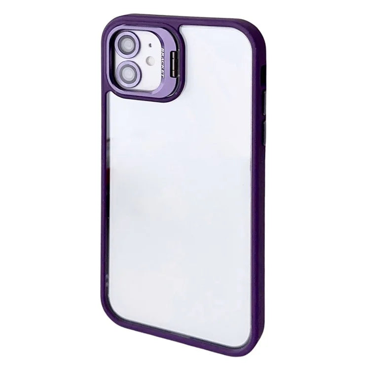 WANLONFENG NKS Series For iPhone 12 Acrylic Phone Case Kickstand Cover with Screen Film and Lens Film