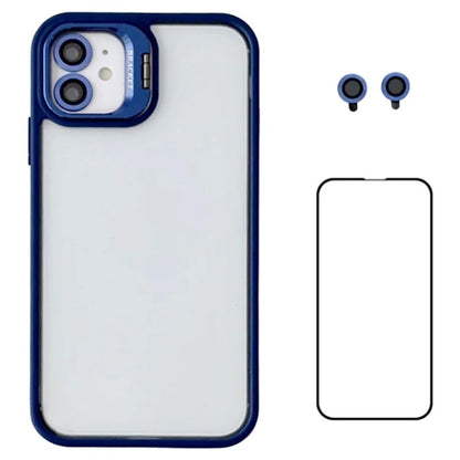 WANLONFENG NKS Series For iPhone 12 Acrylic Phone Case Kickstand Cover with Screen Film and Lens Film