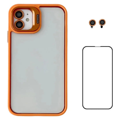 WANLONFENG NKS Series For iPhone 12 Acrylic Phone Case Kickstand Cover with Screen Film and Lens Film