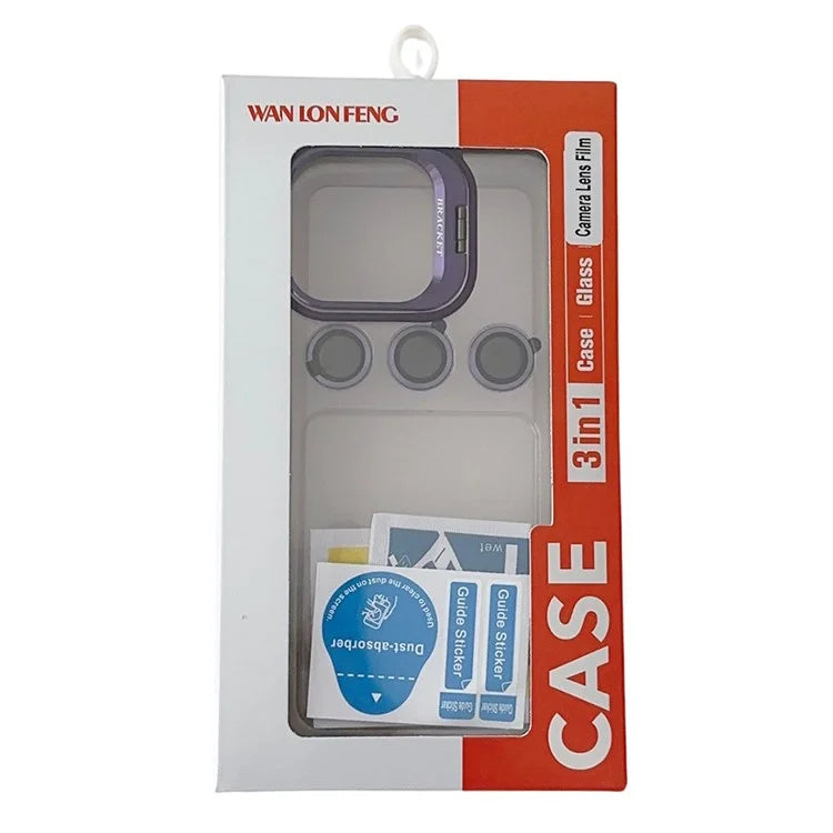 WANLONFENG NKS Series For iPhone 12 Acrylic Phone Case Kickstand Cover with Screen Film and Lens Film