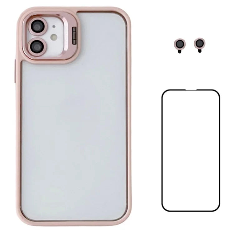 WANLONFENG NKS Series For iPhone 12 Acrylic Phone Case Kickstand Cover with Screen Film and Lens Film