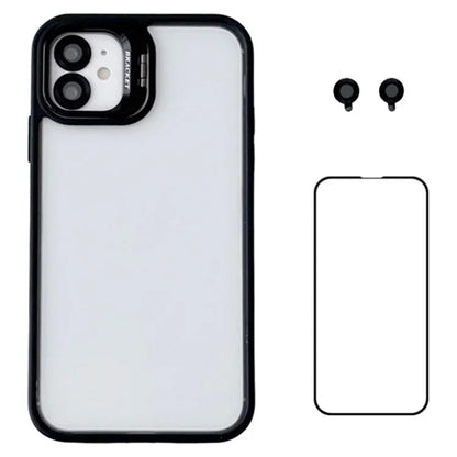 WANLONFENG NKS Series For iPhone 12 Acrylic Phone Case Kickstand Cover with Screen Film and Lens Film