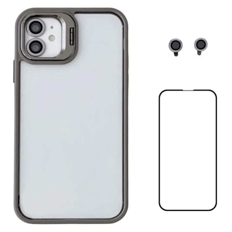 WANLONFENG NKS Series For iPhone 12 Acrylic Phone Case Kickstand Cover with Screen Film and Lens Film