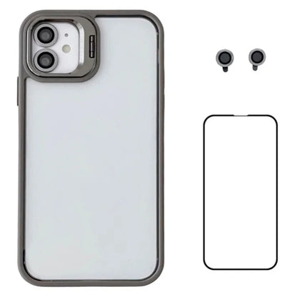 WANLONFENG NKS Series For iPhone 12 Acrylic Phone Case Kickstand Cover with Screen Film and Lens Film