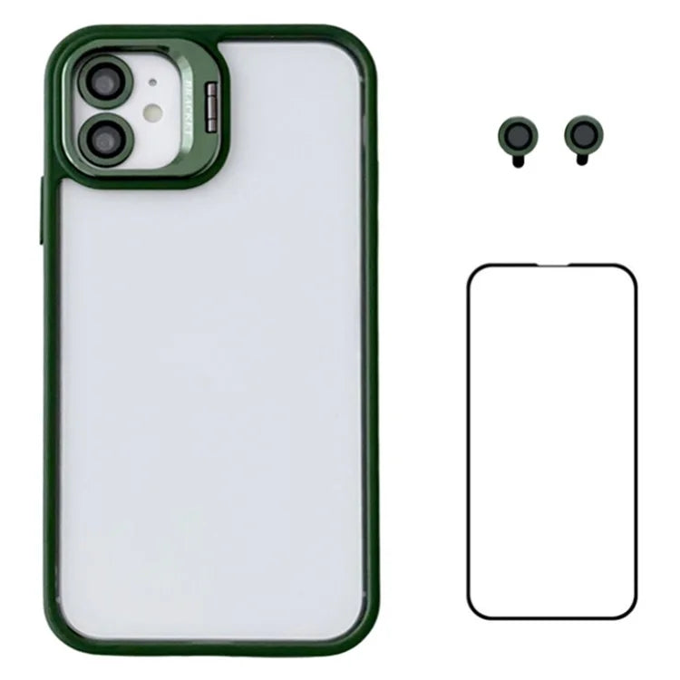 WANLONFENG NKS Series For iPhone 12 Acrylic Phone Case Kickstand Cover with Screen Film and Lens Film