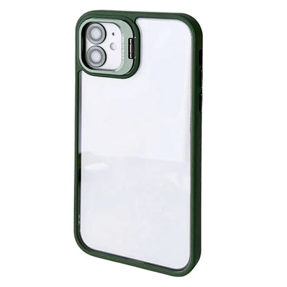 WANLONFENG NKS Series For iPhone 12 Acrylic Phone Case Kickstand Cover with Screen Film and Lens Film