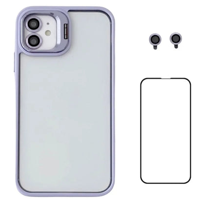 WANLONFENG NKS Series For iPhone 12 Acrylic Phone Case Kickstand Cover with Screen Film and Lens Film