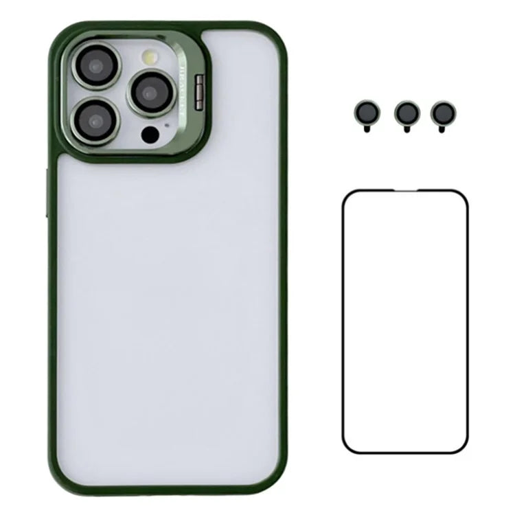 WANLONFENG NKS Series For iPhone 12 Pro Acrylic Phone Case Kickstand Cover with Screen Film and Lens Film