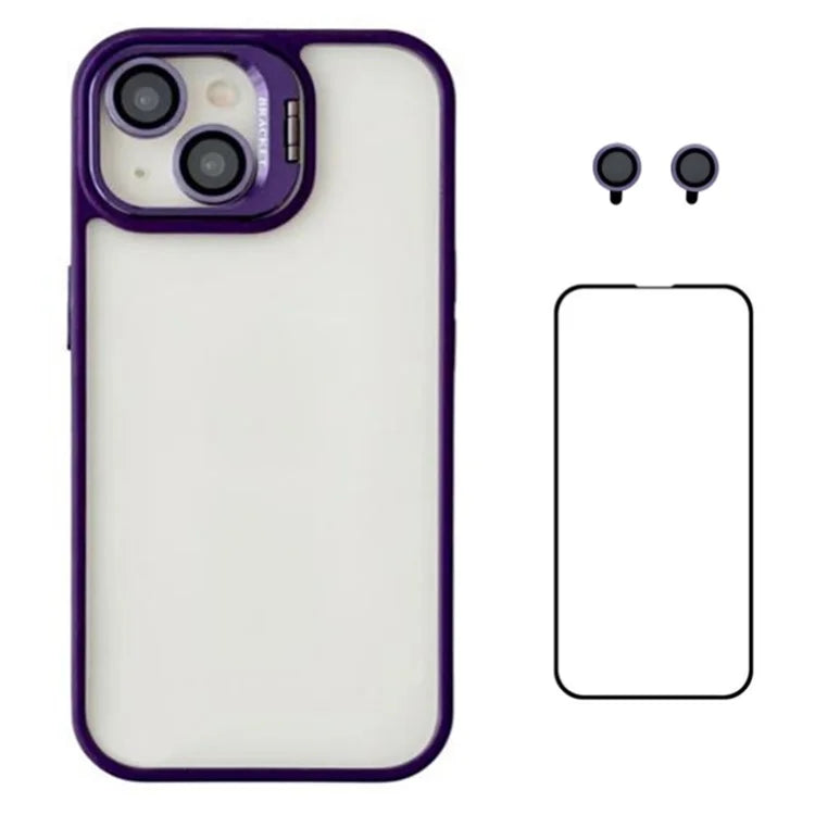 WANLONFENG NKS Series For iPhone 14 Acrylic Phone Case Kickstand Cover with Screen Film and Lens Film