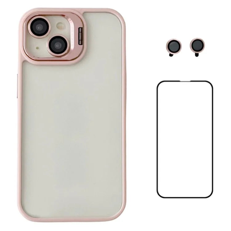 WANLONFENG NKS Series For iPhone 14 Acrylic Phone Case Kickstand Cover with Screen Film and Lens Film