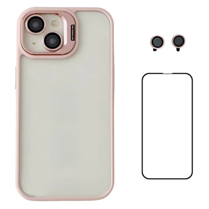 WANLONFENG NKS Series For iPhone 14 Acrylic Phone Case Kickstand Cover with Screen Film and Lens Film