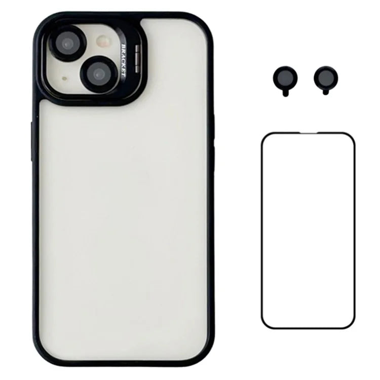 WANLONFENG NKS Series For iPhone 14 Acrylic Phone Case Kickstand Cover with Screen Film and Lens Film