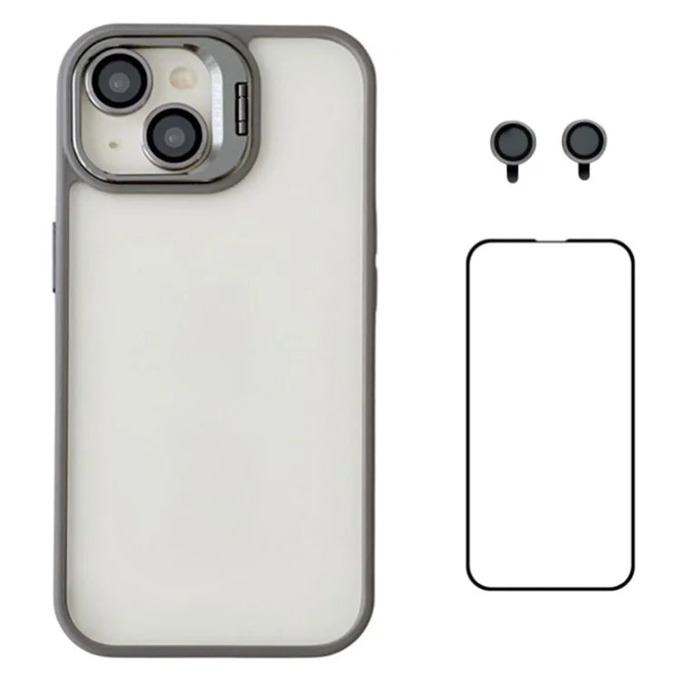 WANLONFENG NKS Series For iPhone 14 Acrylic Phone Case Kickstand Cover with Screen Film and Lens Film