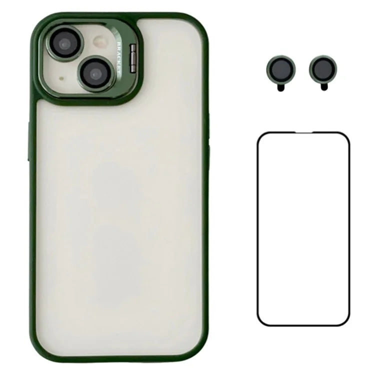WANLONFENG NKS Series For iPhone 14 Acrylic Phone Case Kickstand Cover with Screen Film and Lens Film